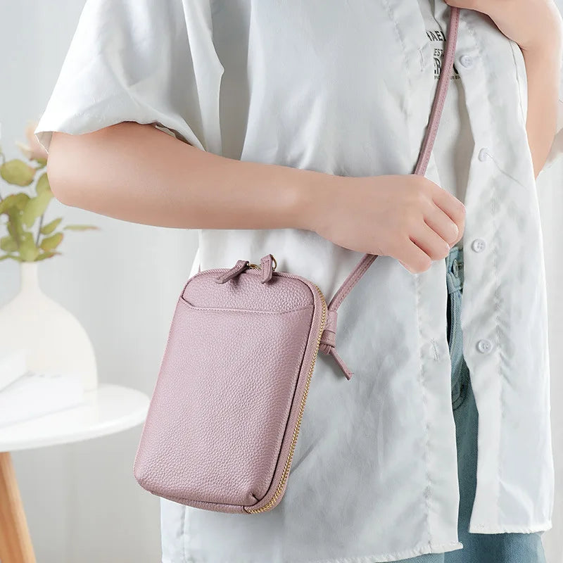 Genuine Leather Zipper Crossbody Bags Female Large Capacity Shoulder Women Solid Phone Purse Flap