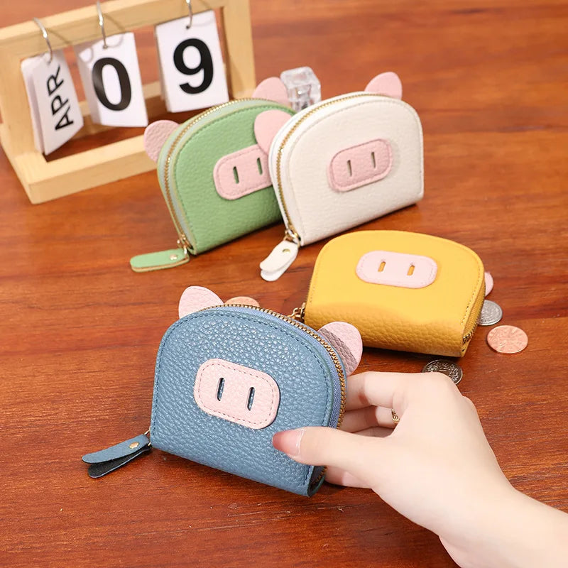 Organ Card Bag Ladies Cartoon Cute Piglet Holder Multi-Slot Large Capacity Certificate Zipper Coin