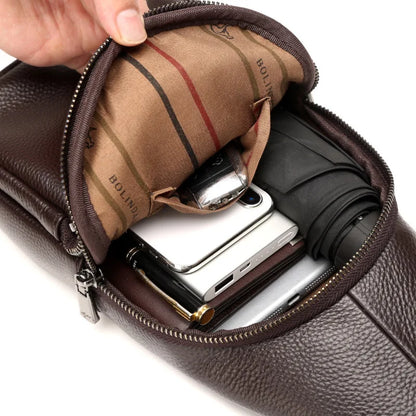 Men S Chest Bag Zipper Cross-Body Casual Shoulder Leather Large Capacity Business Backpack