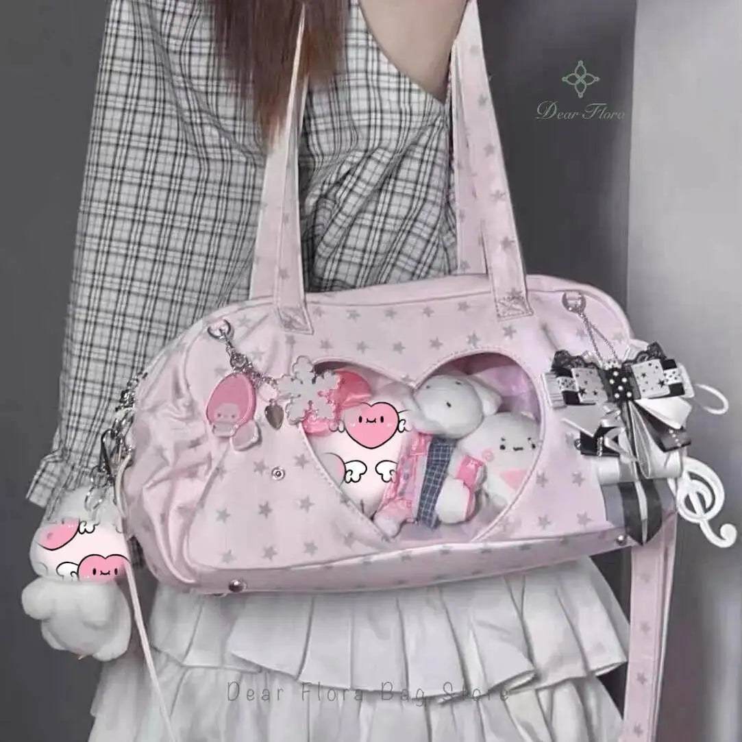 Ita Bag Large Capacity Crossbody Shoulder Bag – Transparent Heart Window, Y2K Lolita Style