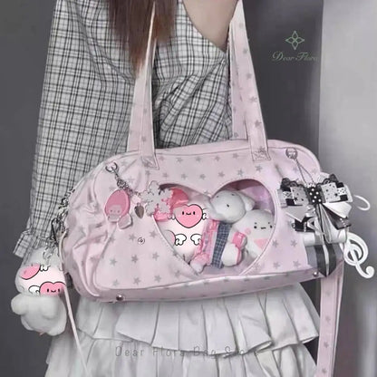 Ita Bag Large Capacity Crossbody Shoulder Bag – Transparent Heart Window, Y2K Lolita Style
