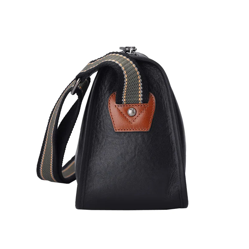 Men S Shoulder Bag Leather Leisure Cross Body Commuting Large Capacity Widened Strap Backpack