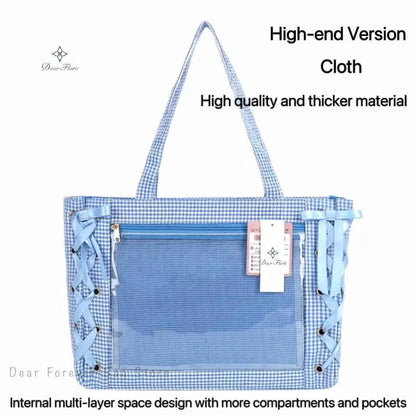 Japanese Sweet Women Ribbon Ita Bag Cute Lolita Girl Transparent Handbags Large Capacity Tote
