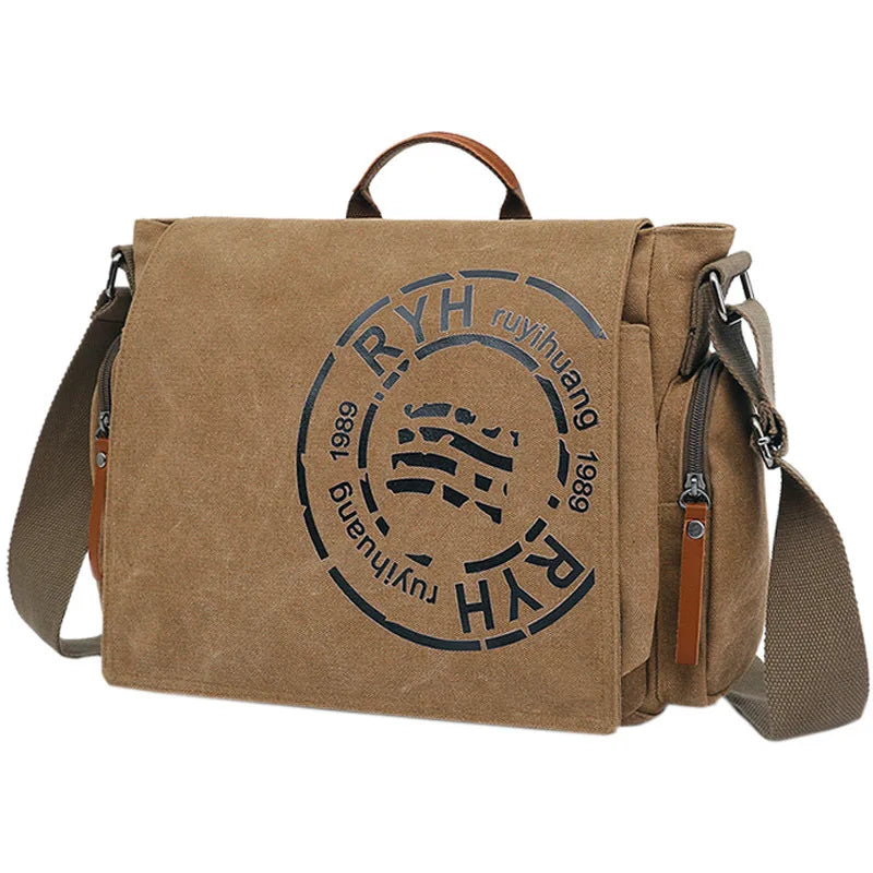 Canvas Men S Multi-Layer Shoulder Bag Business Leisure Handheld Cross-Body Documents Computer