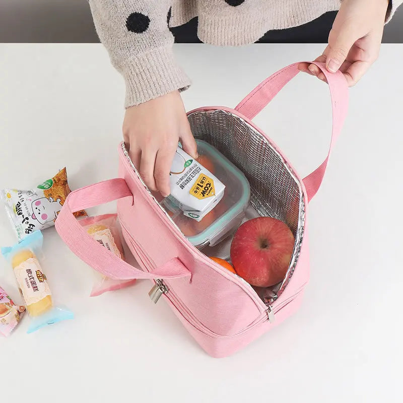 Insulated Bag Aluminum Foil Thickened Lunch Box Handheld Double Bento Student - Thick