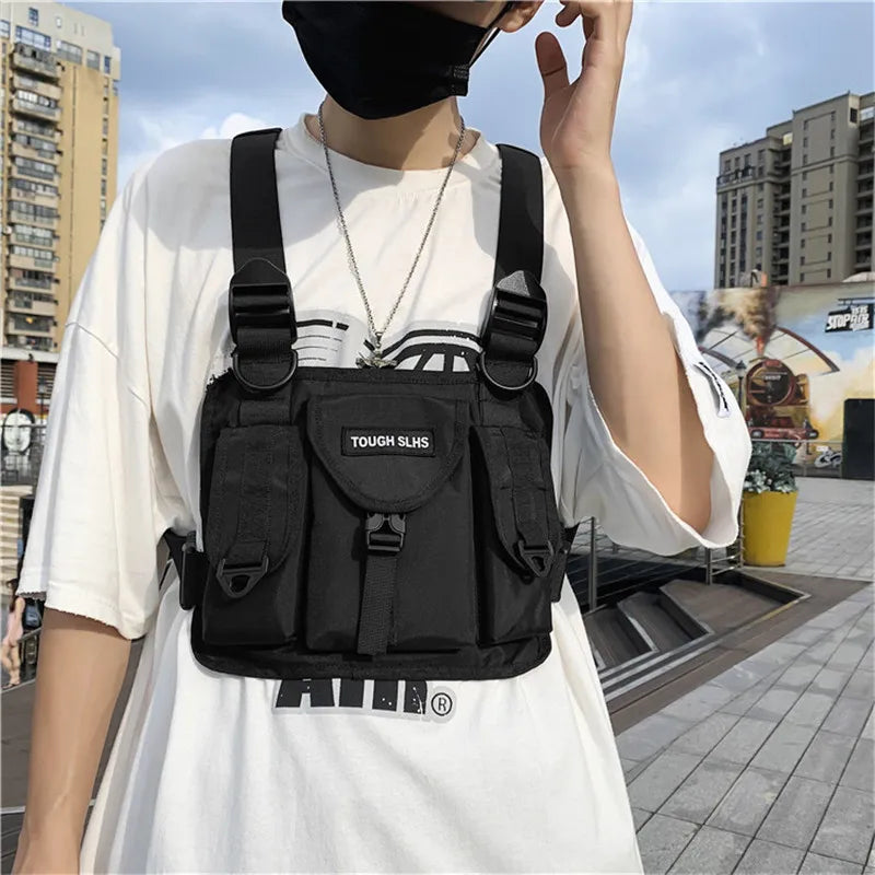 Men S Women Multi-Function Vest Bag Hip Hop Chest Tooling Motorcycle Tactical Street Back