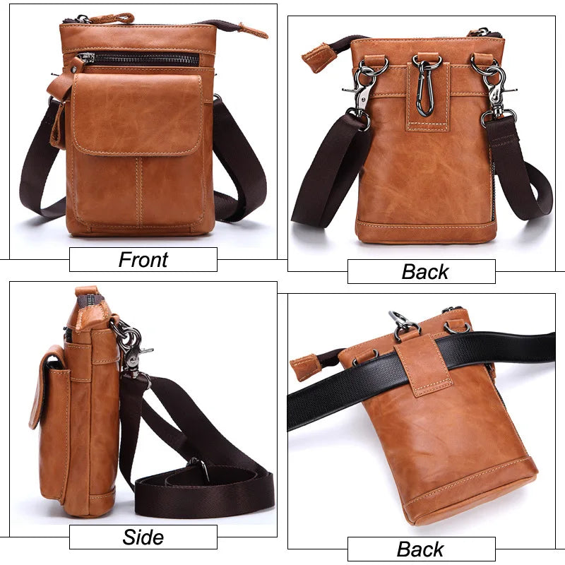 Outdoor Leisure Men S Real Leather Waist Bag Head Layer Cowhide Multi-Function Zipper Body