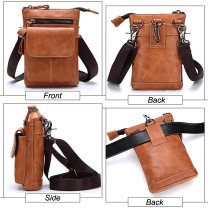 Outdoor Leisure Men S Real Leather Waist Bag Head Layer Cowhide Multi-Function Zipper Body