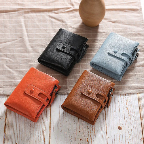 Ladies Short Wallet Soft Leather Top Layer Cowhide Anti-Theft Brush - Soft