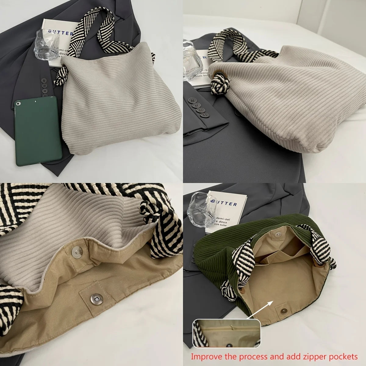 Large Capacity Corduroy Tote Bag – Women's Casual Shoulder Handbag