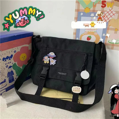 Harajuku Versatile Messenger Bag Retro Street Crossbody Bag Student School Canvas Bag