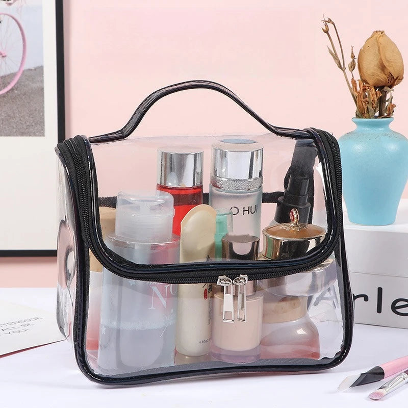 Large Capacity Clear Pvc Cosmetic Bag Waterproof Transparent Toiletry Bag Organizer Top Handle