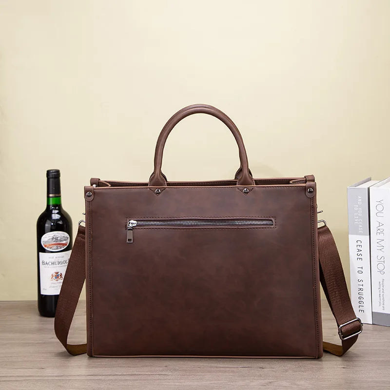 Men S Laptop Storage Pu Leather Business Commuting Horizontal Single-Shoulder Crossbody