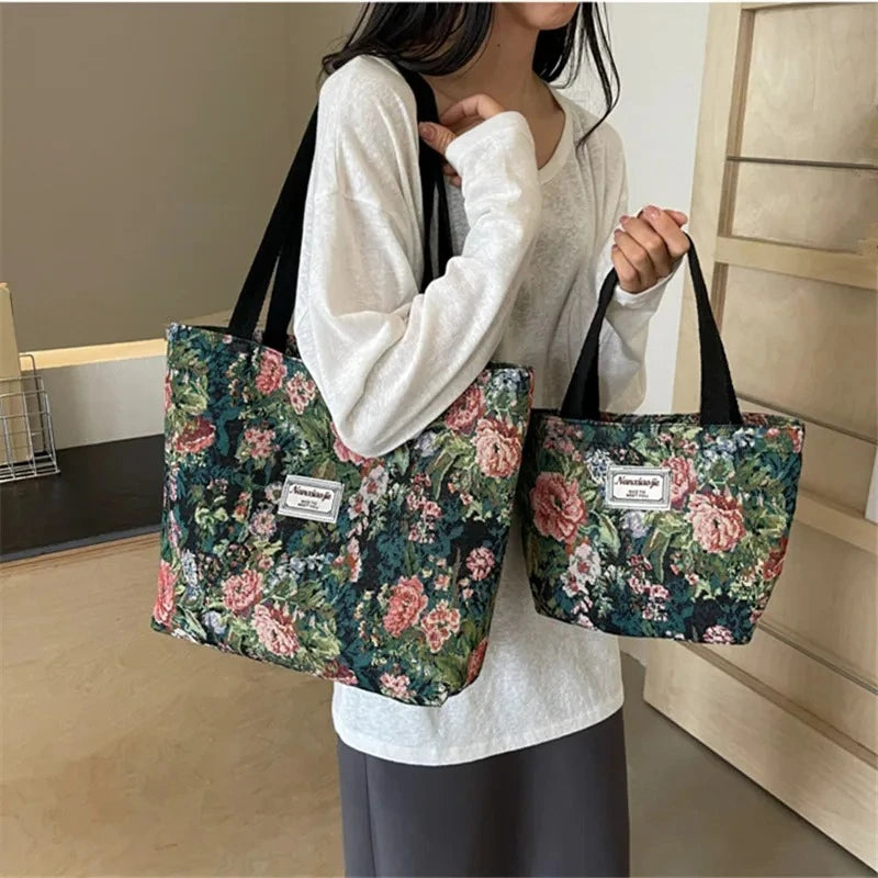 Women's Floral Canvas Tote Bag – Lightweight Large Capacity
