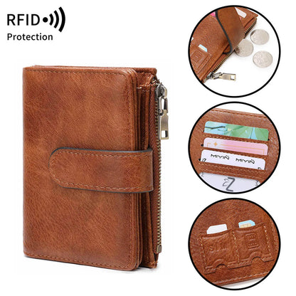 Rfid Anti-Theft Brush Women S Purse Multi-Card Simple Three-Fold Retro Short Clasp