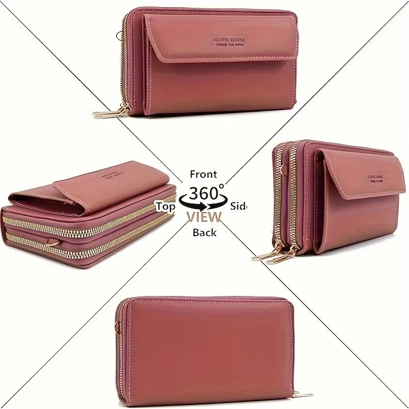 Multi-Zipper Crossbody Bag – Women's PU Leather Phone Purse & Clutch Wallet