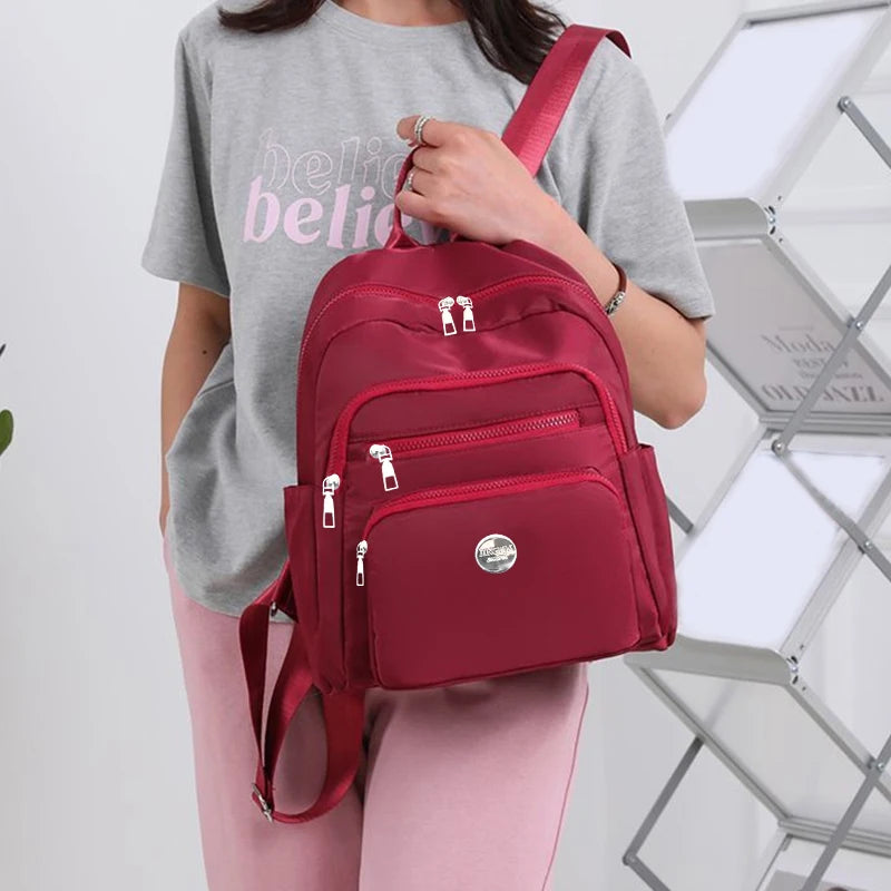 Black Brown Classic Grid Print Small Backpack Multi Zipper Pockets