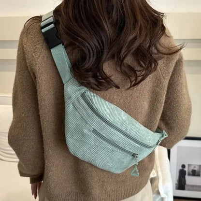 Corduroy Waist Bag for Women – Casual Crossbody Fanny Pack