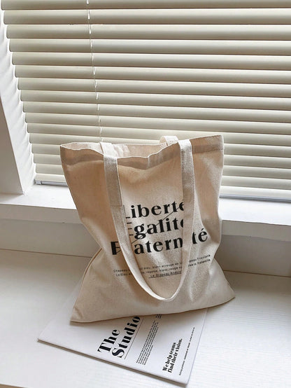 Casual Fashionable Letter Printed Canvas Handbag Large Capacity Single Shoulder Shopping Bag