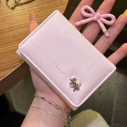 Korean Style Simple Love Bow Short Wallet Female Cute Large Capacity Card Holder Girl Heart