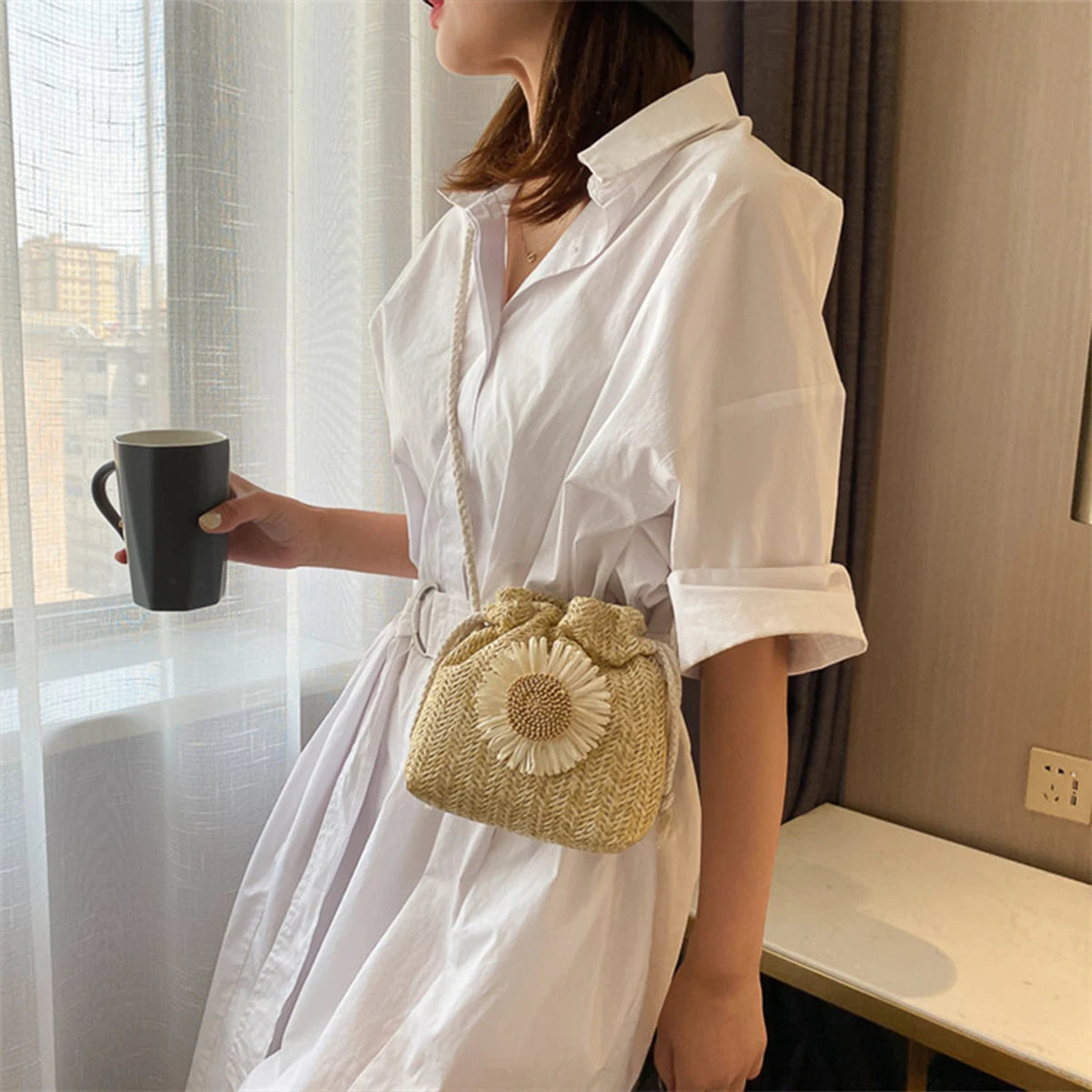 Summer Straw Strap Mouth Women S Woven Bag Single Shoulder Crossbody Travel Amusement