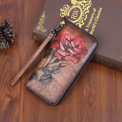 Tree Paste Leather Purse Long Zipper Print Polish Color Retro Style Ladies