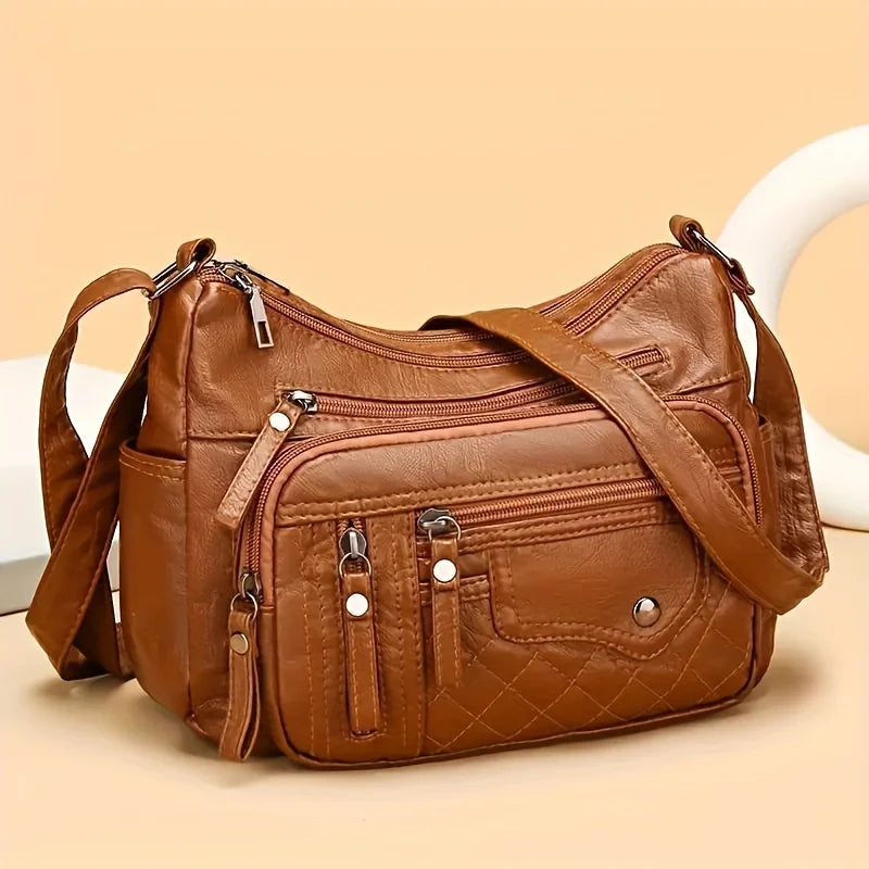 Vintage Faux Leather Messenger Bag for Women – Water-Resistant