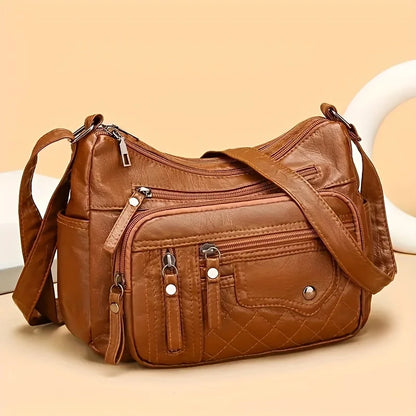 Vintage Faux Leather Messenger Bag for Women – Water-Resistant