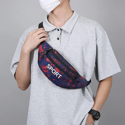 Men S Mobile Phone Waist Bag Letter Graffiti Single-Shoulder Crossbody Bag Large-Capacity Nylon
