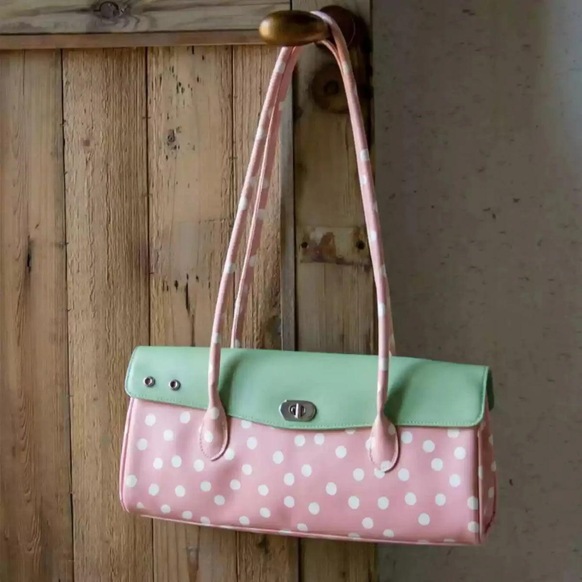Color Block Polka Dot Jelly Leather Long Underarm Bag Lock Closure Large Capacity Portable Women