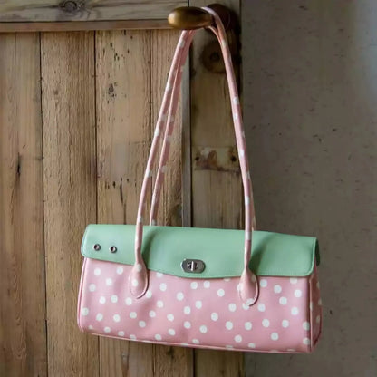 Color Block Polka Dot Jelly Leather Long Underarm Bag Lock Closure Large Capacity Portable Women