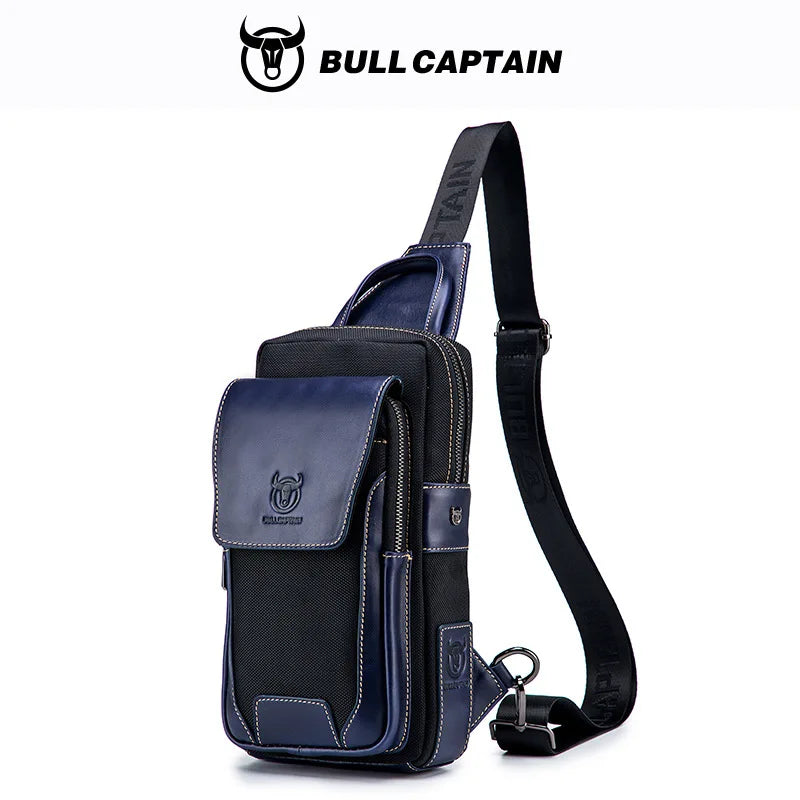 Real Leather Chest Bag Men Head Layer Cowhide Color Matching Large Capacity Shoulder Crossbody
