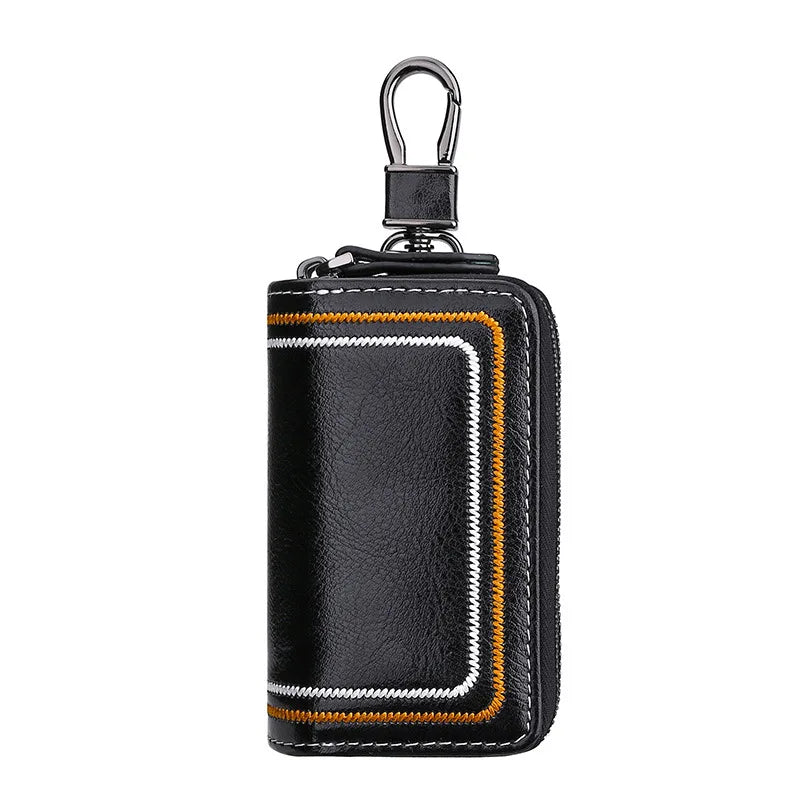Genuine Leather Car Key Case Multi-Functional Cowhide Door Key Case Fashionable Embroidered Thread