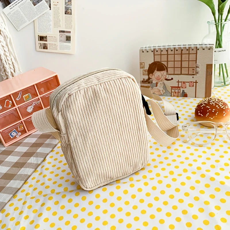 Girls Portable Corduroy Bear Phone Crossbody Bag Mobile Phone Coin Purse Fashionable Cross Small Bag