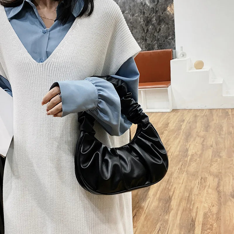 Ruched Hobo Bag Soft Cloud Handbag with Pleated Handle