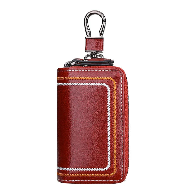Genuine Leather Car Key Case Multi-Functional Cowhide Door Key Case Fashionable Embroidered Thread
