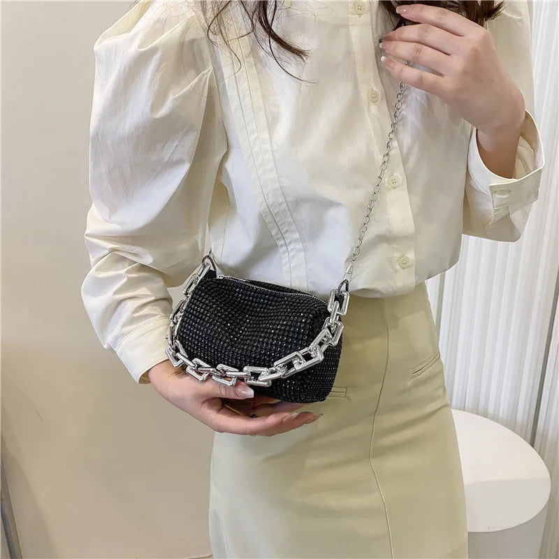 Rhinestone Tote Bag Stylish Sparkling Chain Ball Shoulder Bags