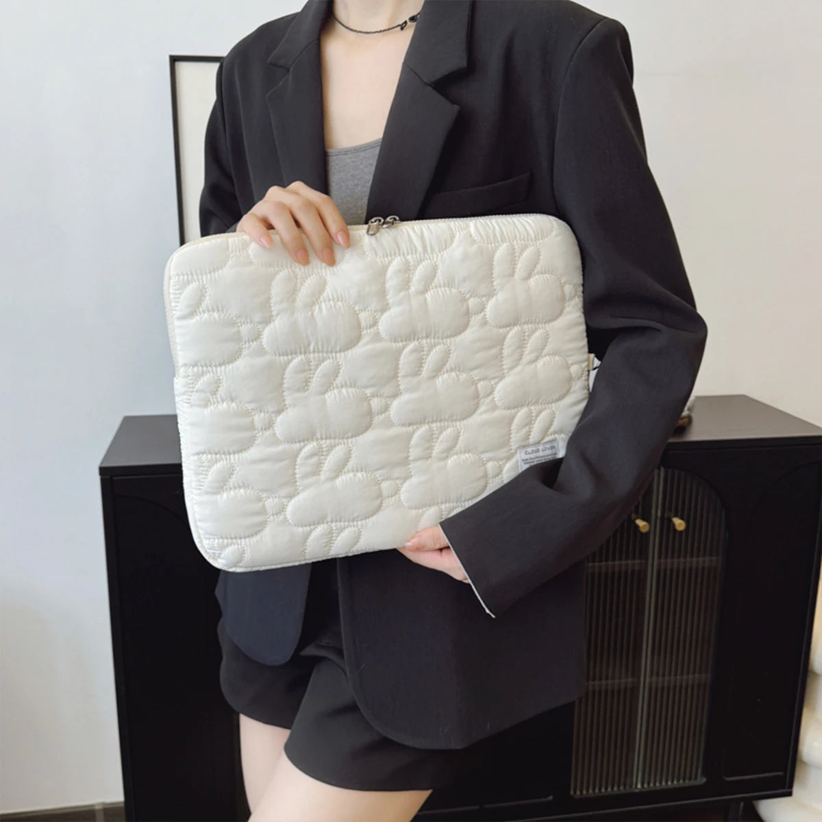 Cute Quilted Embroidery Rabbit Pattern Student Laptop Bag 11-15 Computer Protection Case File Sleeve