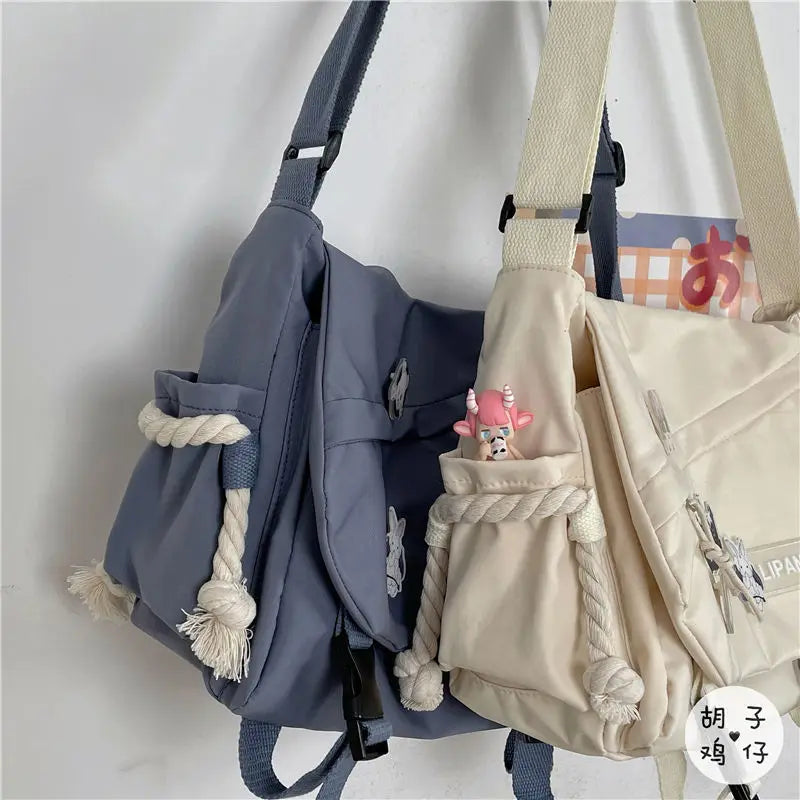 Kawaii Pins Decor Messenger Bag Release Buckle Decor Flap Crossbody Bag Large Capacity School Bag