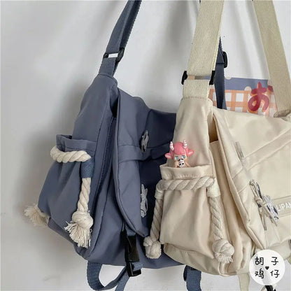 Kawaii Pins Decor Messenger Bag Release Buckle Decor Flap Crossbody Bag Large Capacity School Bag