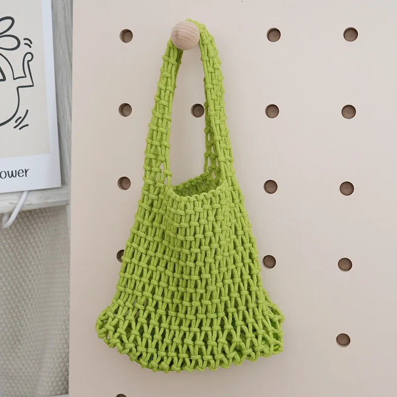 Macrame Net Tote Bag – Boho Knitted Cotton Rope Shoulder Bag
