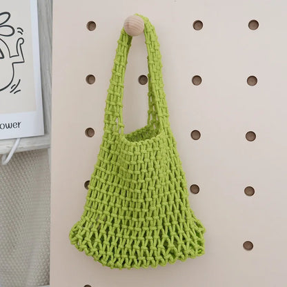 Macrame Net Tote Bag – Boho Knitted Cotton Rope Shoulder Bag