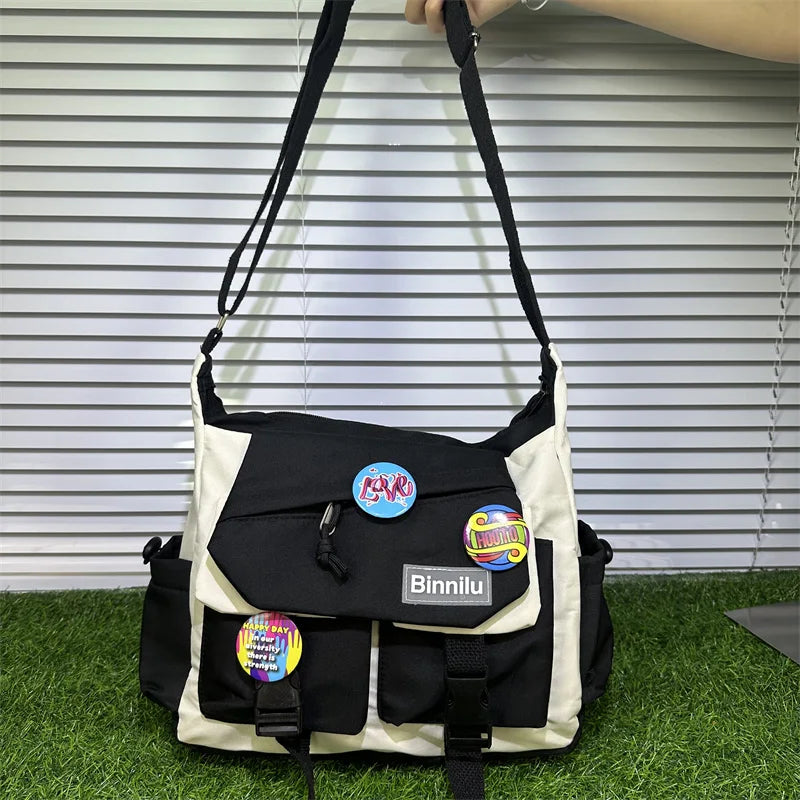 Men's Crossbody Shoulder Bag with Badge Bear Charm – School & Travel