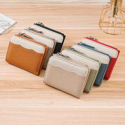 Rfid Genuine Leather Short Square Small Wallet Women