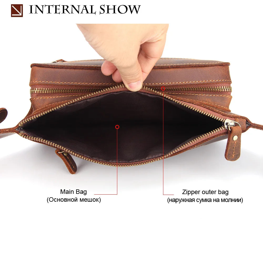 Crazy Horse Leather Storage Load-Reducing Single-Shoulder Crossbody Bag Genuine Leather Adjustable
