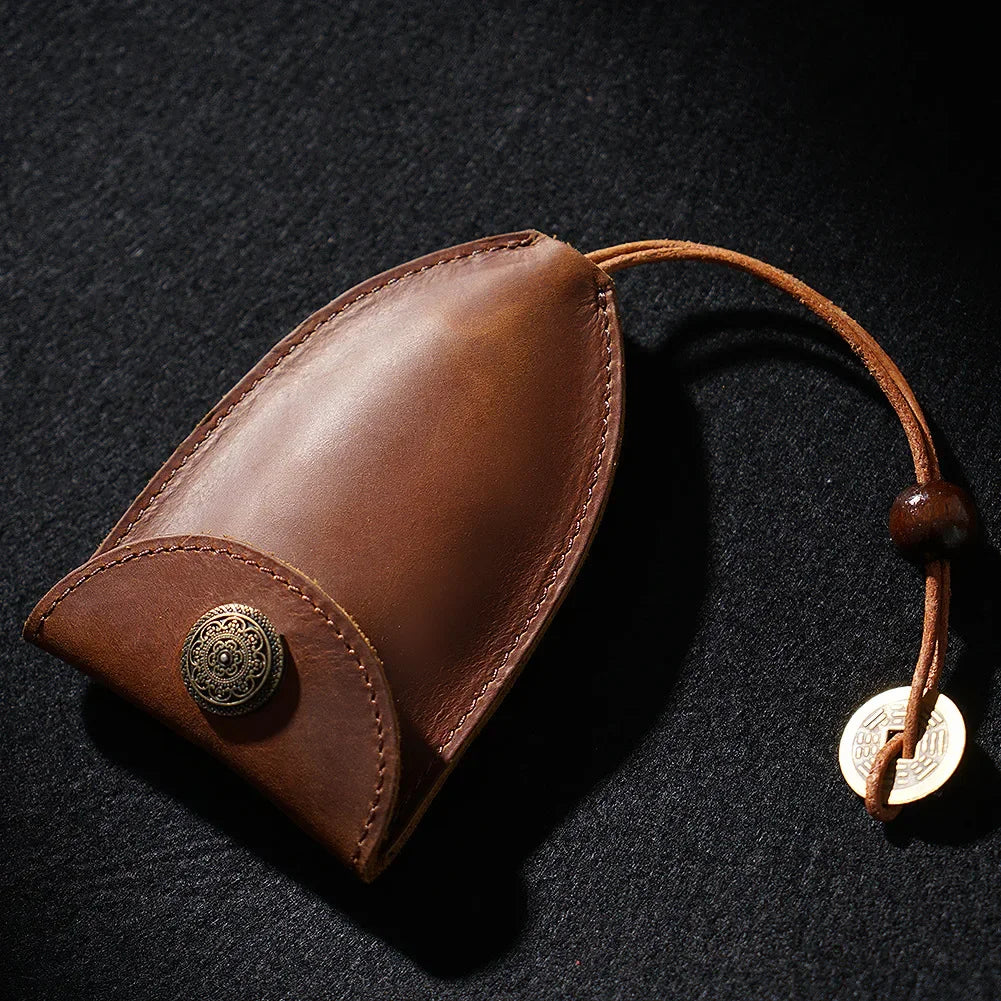 Car Key Bag Vintage Cowhide Crazy Horse Leather Card Hand-Pulled Storage Men Women