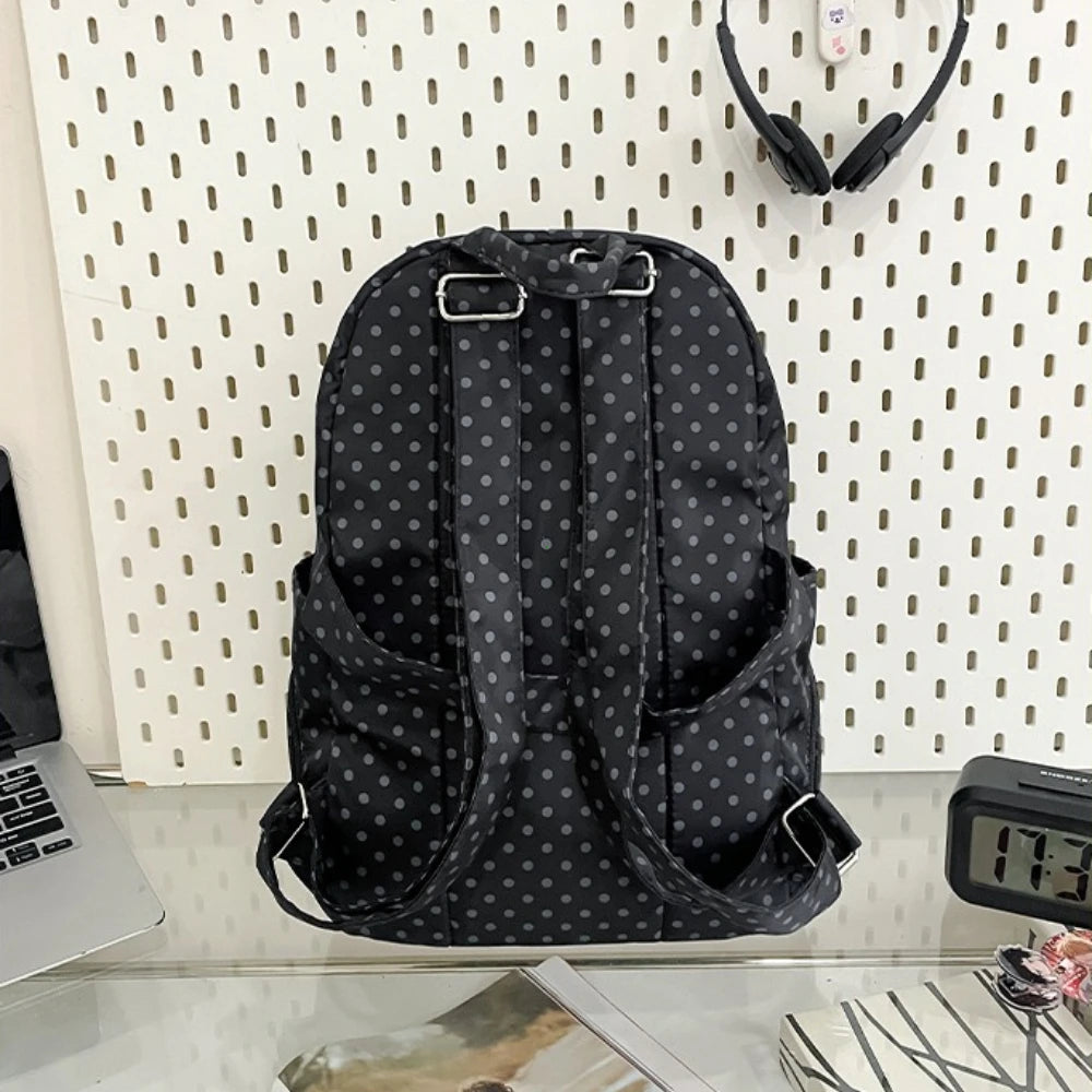 Korean Style Polka Dot Women S Backpack Niche Preppy Versatile Bag Lightweight Nylon Students Travel