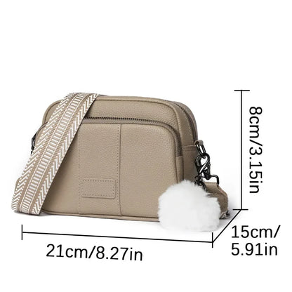Genuine Leather Women's Crossbody Bag with Fur Charm
