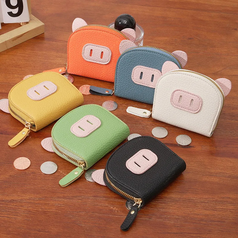 Organ Card Bag Ladies Cartoon Cute Piglet Holder Multi-Slot Large Capacity Certificate Zipper Coin