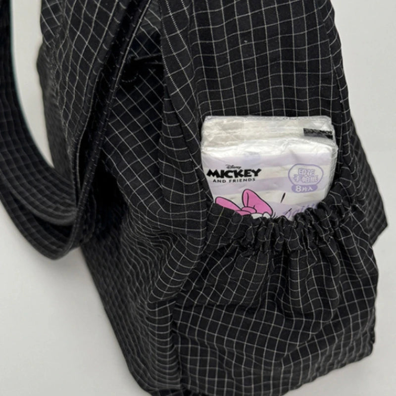 Korean Nylon Shoulder Bags Simple Plaid Zipper Tote Drawstring Pleated Cloud Commuter Crossbody Bag
